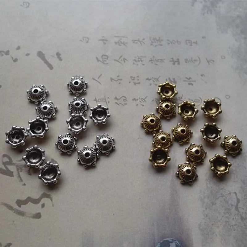 

100pcs/lot Tibetan Silver/Gold Flower Beads Caps Receptacle 6mm Metal Handmade Tassel End Caps Earrings Jackets DIY Jewelry Make