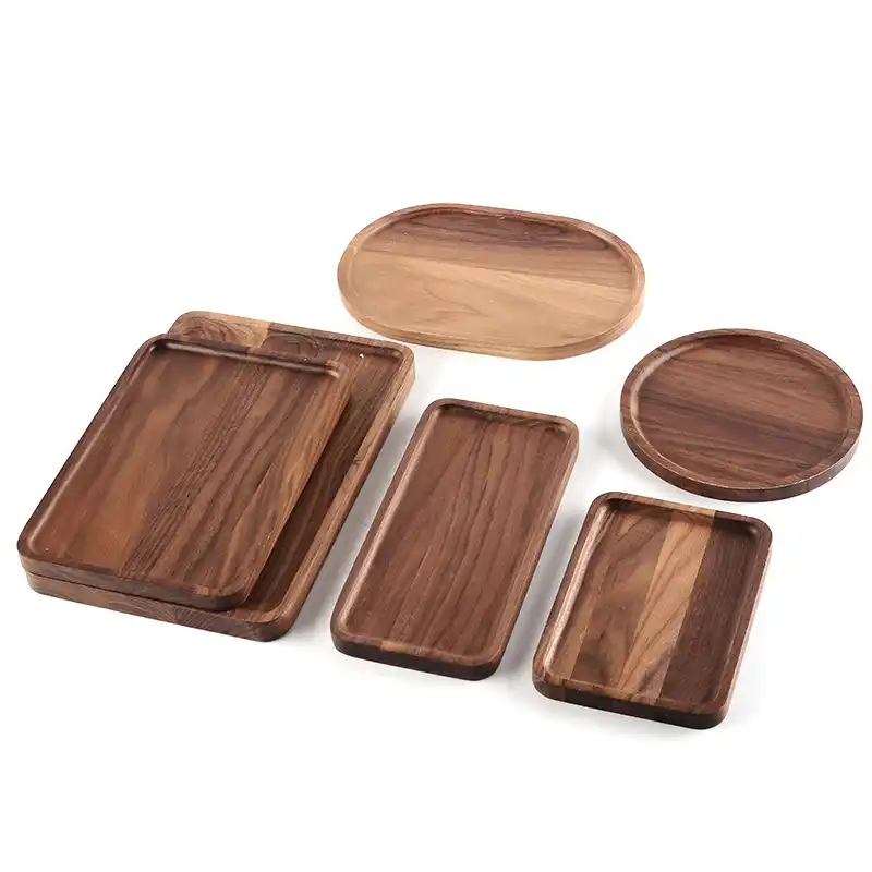 Wood Serving Tray Decorative Platter Brown Walnut Food Tray For
