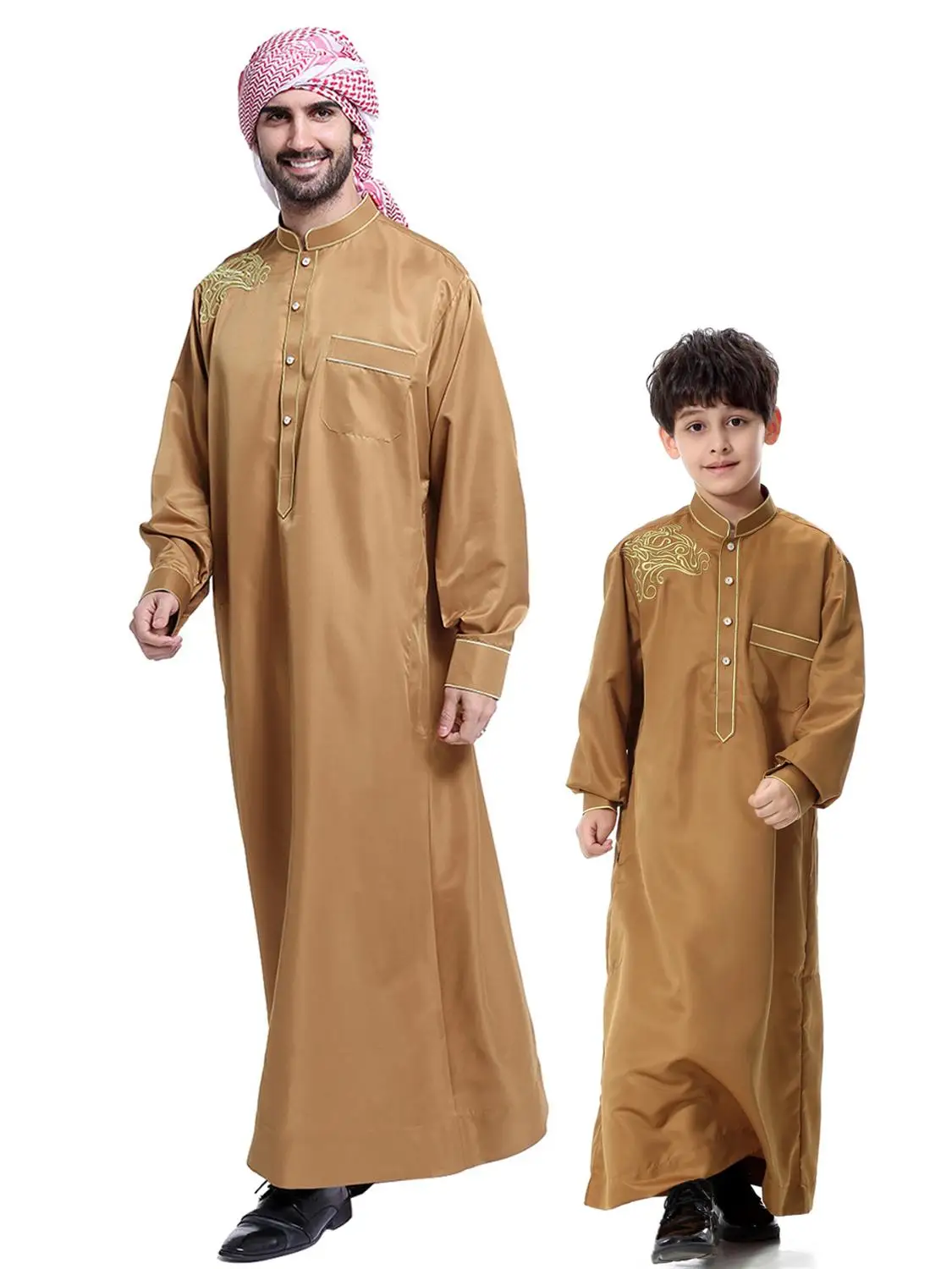 

Arabic Mens Thobe Parent-kids Islamic Clothing Saudi Ethnic Embroidery Father and son Muslim Dress Islamic Kaftan