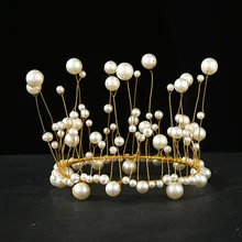 Handmade Shiny Metal Pearled Princess Crown Cake Topper