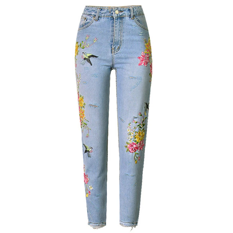 Женские свободные вышитые джинсы для мамы, женские зимние женские джинсы для женщин в стиле бойфренд, одежда, джинсовые штаны с высокой талией - Цвет: As Picture