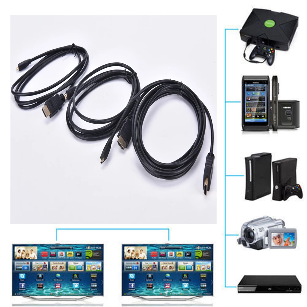

1.5M/1.8M/3M HDMI Adapter Extension Cable HDMI v1.4 A Male to Micro HDMI D Male Connector Converter Cable Cord HD 4K 1080P 1PC