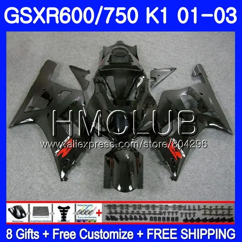 

Body For SUZUKI GSX-R750 GSXR 750 K1 GSXR600 01 02 03 3HM19 GSXR 600 Glossy black 01 03 GSXR-600 GSXR750 2001 2002 2003 Fairing