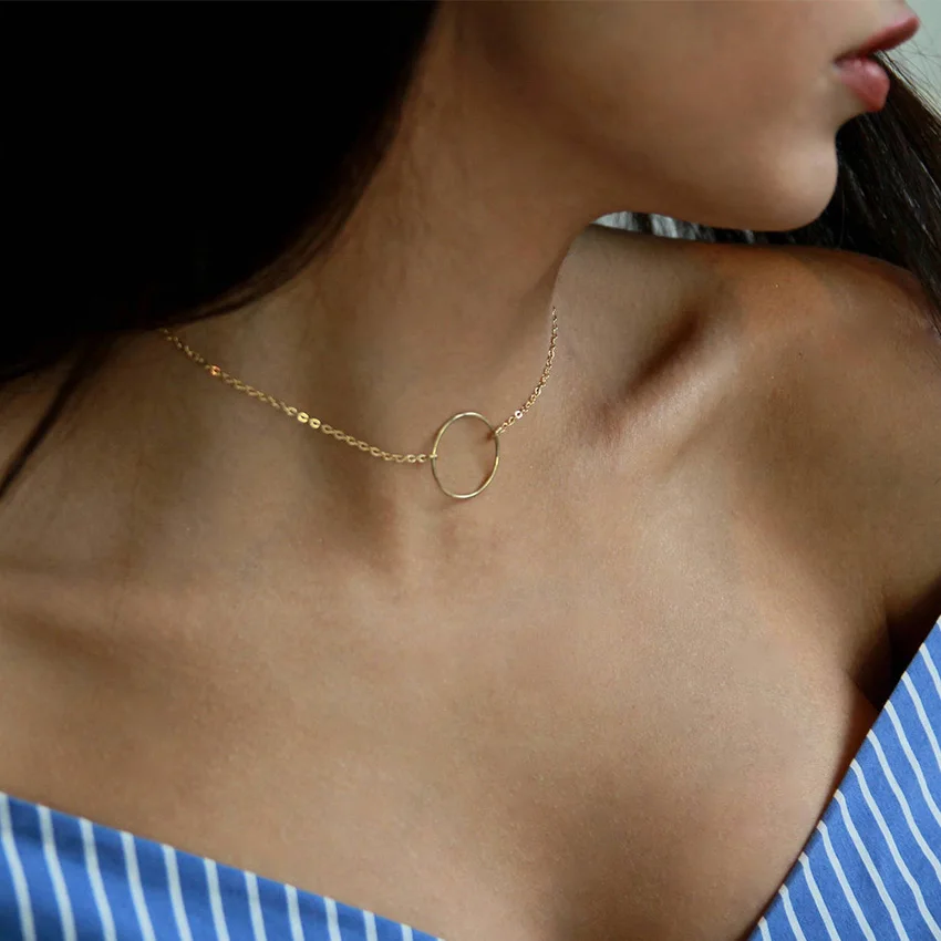 

2017 Simple Gold Color Chain Big Circle Choker Necklace For Women Chocker Necklaces collar collier ras du cou femme bijoux