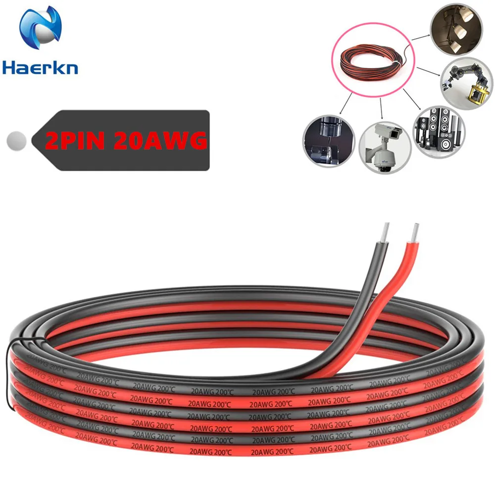 

2pin Extension 20awg Silicone Electrical Wire Black and Red 2 Conductor Parallel line Soft Flexible Length for you to choose