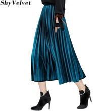 Зимняя бархатная юбка Для женщин Повседневное Высокая Талия юбки-пачки Для женщин s длинные плиссированные юбки