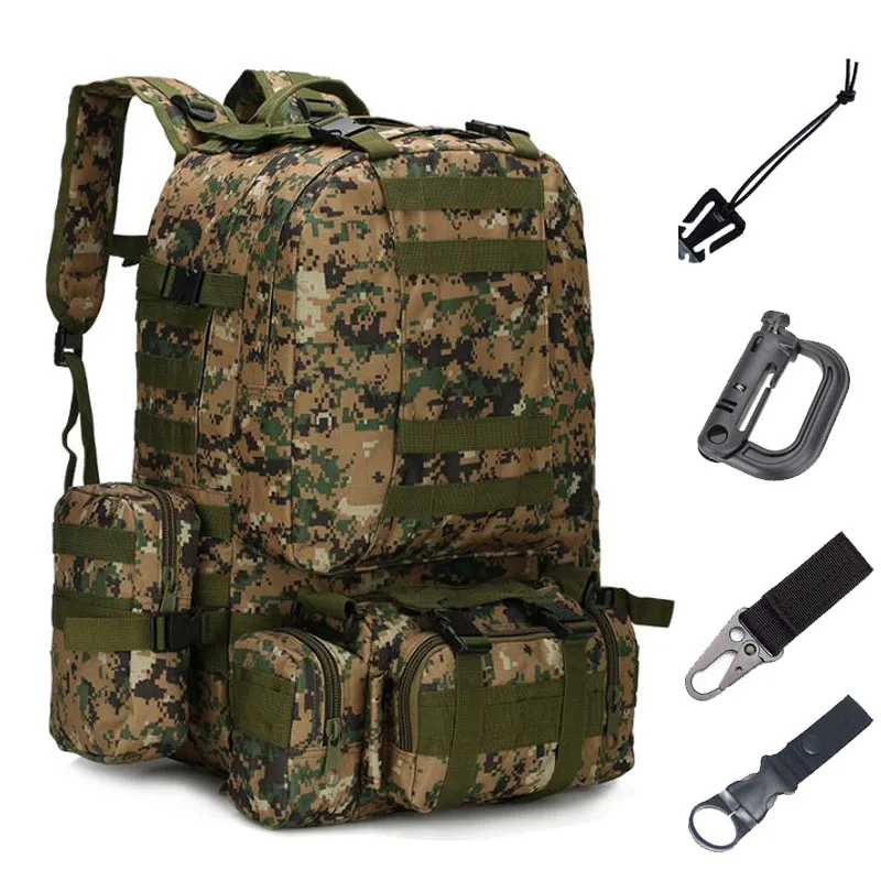 55Л Большая вместительная тактическая сумка, военный рюкзак, армейский Камуфляжный Многофункциональный рюкзак для походов и охоты, съемный рюкзак - Цвет: Bag and accessories