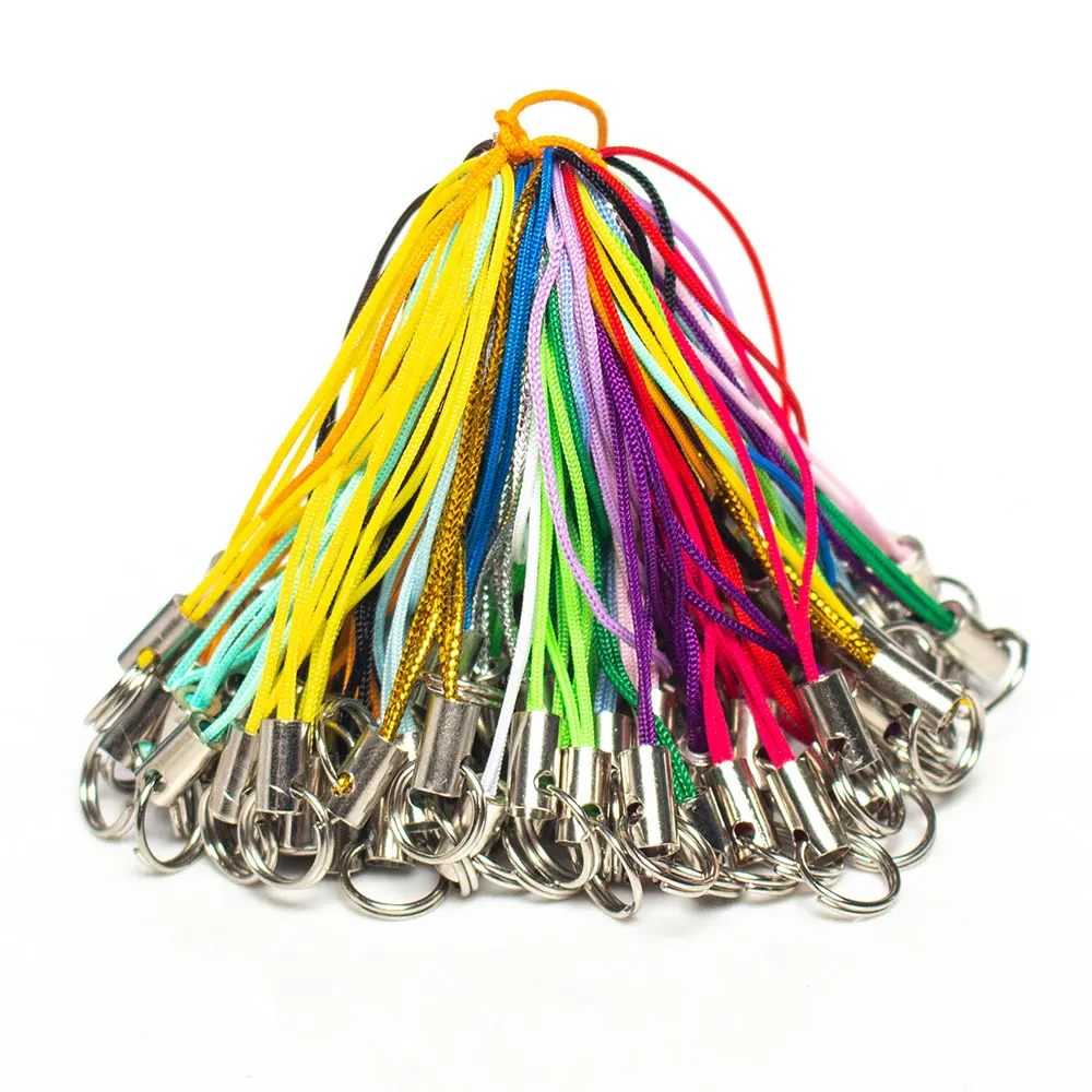 

100pcs color polyester double ring lanyard jewelry lanyard mobile phone with craft pendant DIY handmade materials