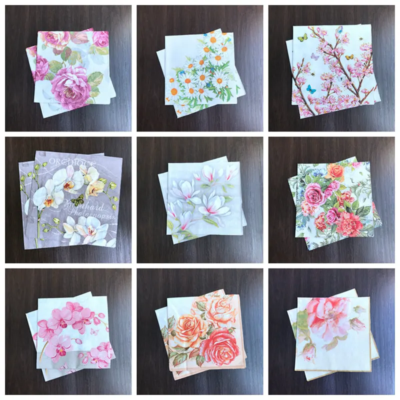 2 x motives flowers paper napkins for decoupage 33x33cm 3 ply vintage