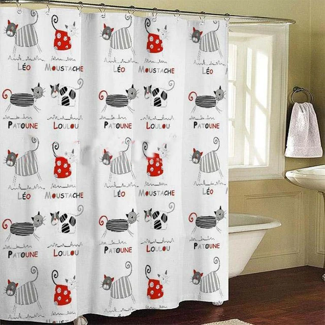 Modern Style Shower Curtain Cartoon Cat Design Bathroom Shower Curtains