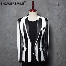 SHOWERSMILE Singers Suit Jacker Black White Striped Blazer Men Single Button Slim Fit Party Blazers Blazer Plus Size 4XL 5XL