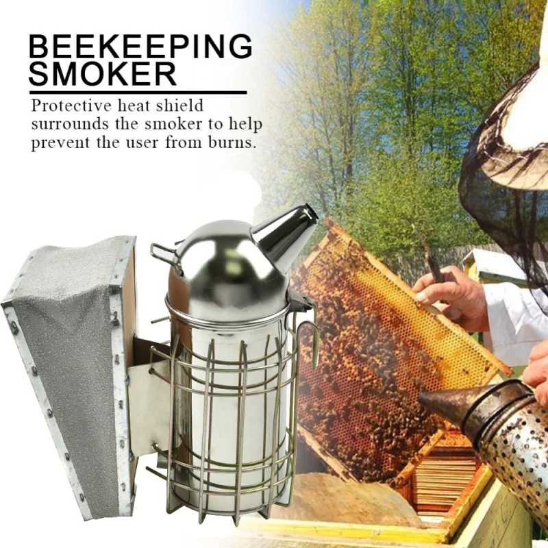 Stainless Steel Manual Bee Hive Smoke Transmitter Kit With Heat Shield and Gray Bellow Beekeeping Apiculture Tool | Дом и сад