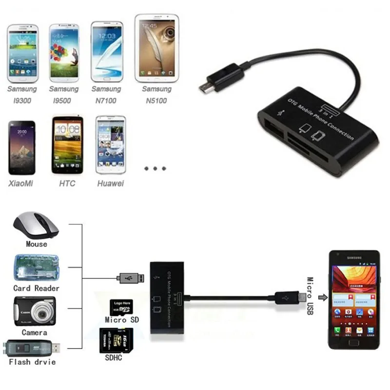 Прочный 3in1 OTG телефонный разъем адаптера USB Порты и разъёмы концентратор комплект подключения для большинства мобильных телефонов