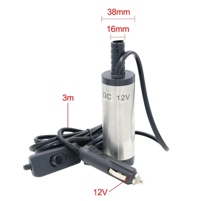

Mini Diesel Fuel Water Oil Car Camping Fishing Submersible Transfer Pump 3m Wire 16mm Spout Diameter DC 12V 3.8 CM