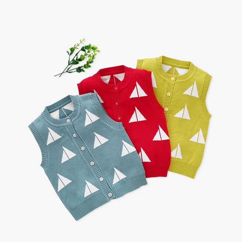 Sailboat Baby Sweater Vest Toddler Kids Boys Girls Crochet Tops Cotton Soft Comfortable O-Neck Button Closure for Spring Autumn (8)