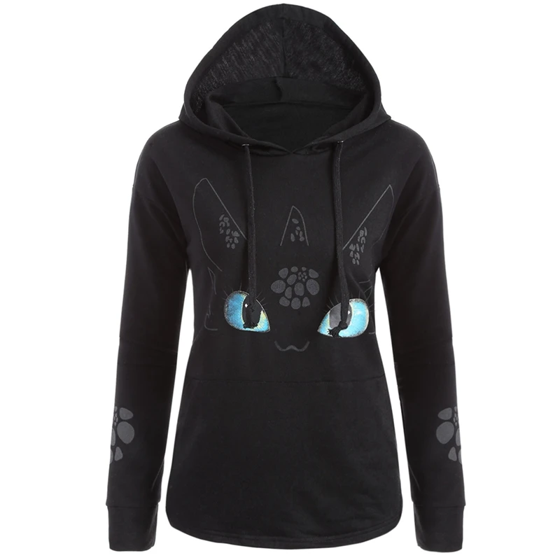 chesmono New Arrival Women Casual Cotton Pullovers Cartoon Printed cat Sweatshirts Autumn Loose Thickening O Neck