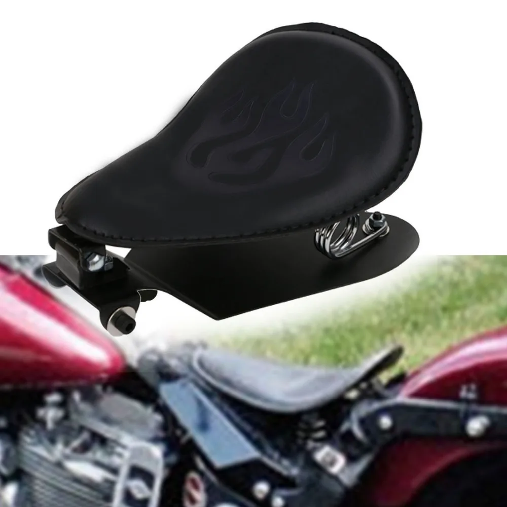 1Set Motorcycle Black Flame Solo Driver Seat & 3" Spring Base Mount Kit