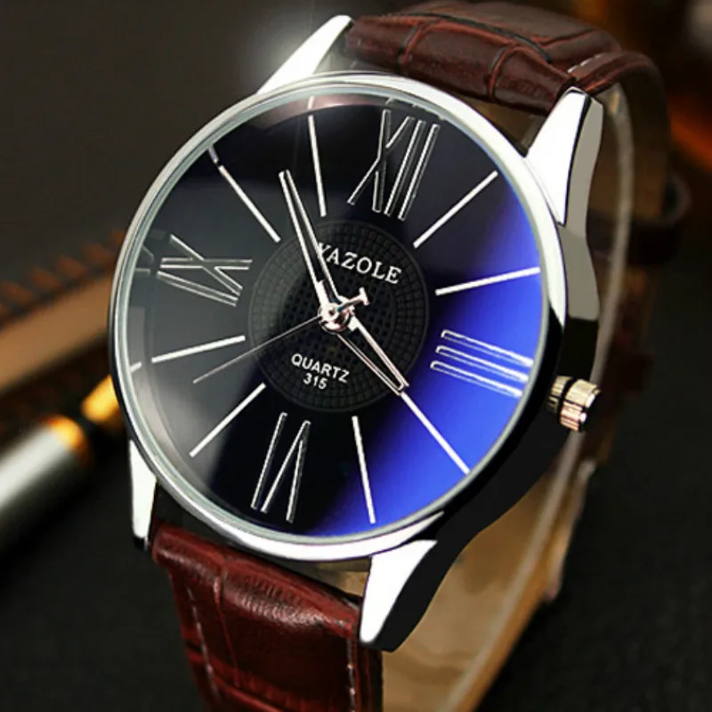 Мужские кварцевые часы YAZOLE деловые из кожи и кварца Montre Homme zegarek meski|masculino|masculinos