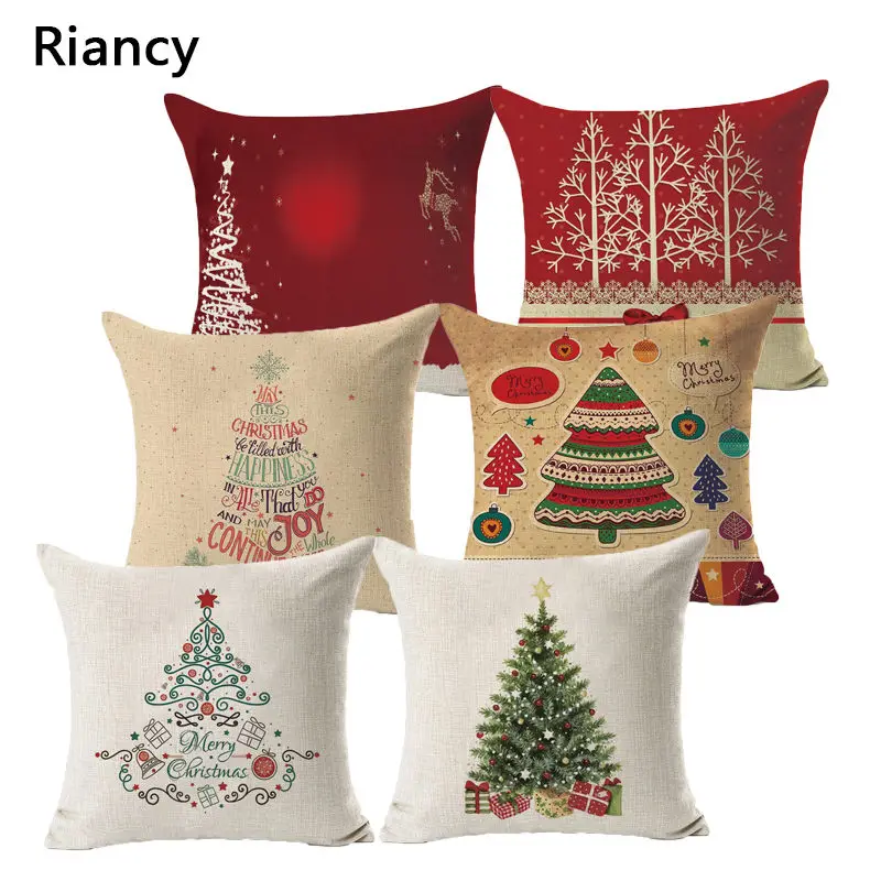 

Christmas Pillow case Tree Cotton Linen Cushion Cover Pillowcase Throw Pillow Home Decor Sofa Decorative Cojines Navidad SD004