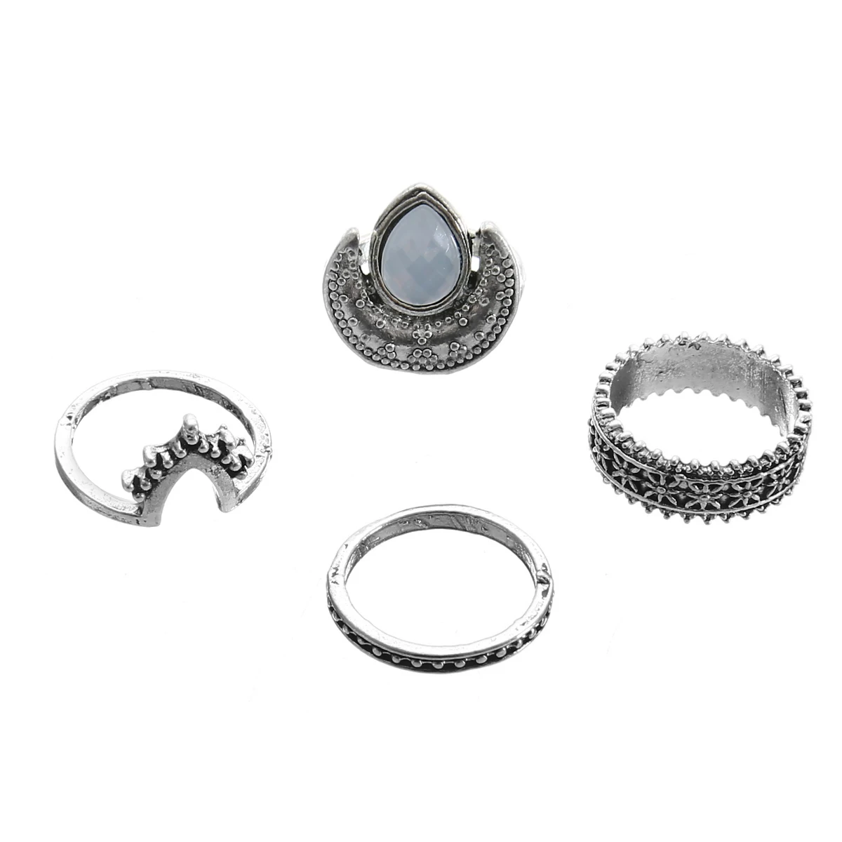 4PCS/Set Vintage Boho Women White Turquoise Silver Knuckle Ring Jewerly