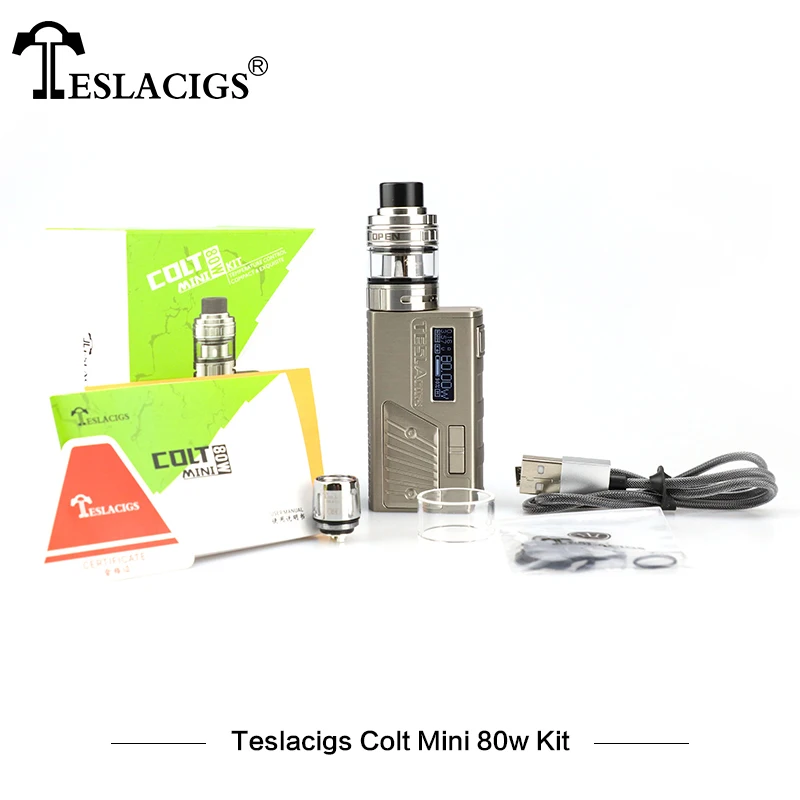 

New Teslacigs Electronic Cigarettes Teslacigs Colt Mini 80W Box Mod Kit With H8 Mini Atomzier 2000mah Battery E Cigarettes