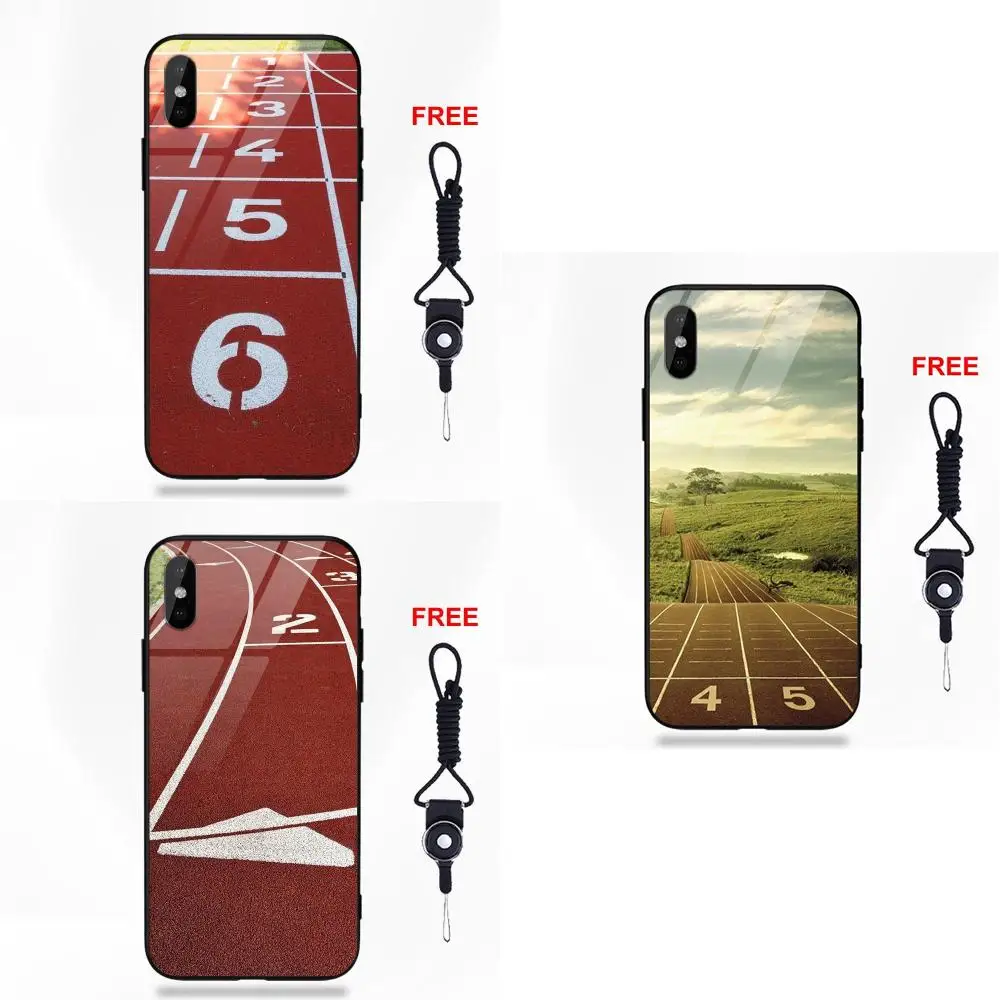 

Soft TPU Frame Tempered Glass Athletics Track Start Line Pattern Lovable For Apple iPhone 5 5C 5S SE 6 6S 7 8 Plus X XS Max XR