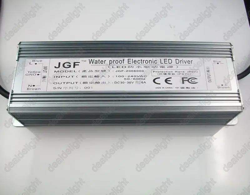 IP67 Waterproof 200W Constant Current LED Driver AC100-250V to DC30-36V 6000mA for 200W High Power LED Light