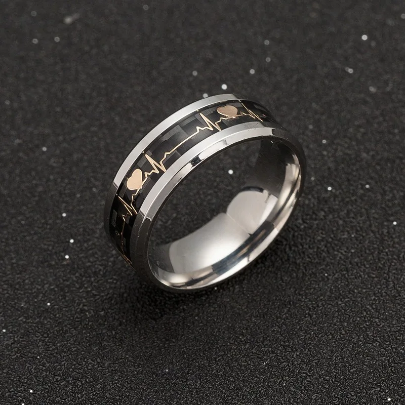 Для женщин кольца световой настроение кольцо ecg темпера Для мужчин t Для мужчин, кольцо, кольцо из нержавеющей стали углеродного волокна Свадебные обручальные кольца для женщин подарок ко Дню Святого Валентина - Цвет основного камня: Черный