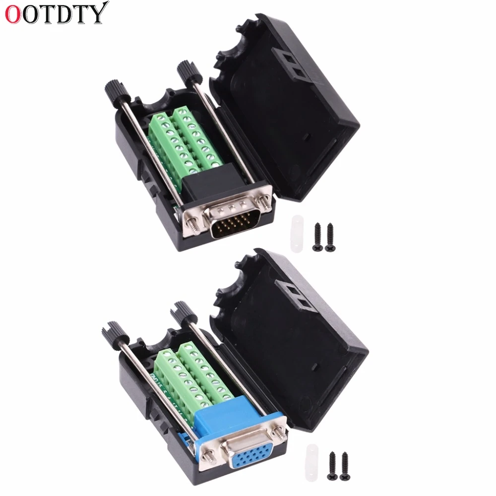 

D-SUB DB15 VGA Female Male Plug Breakout Terminals Screw Type DIY Connector Connectors And Terminals