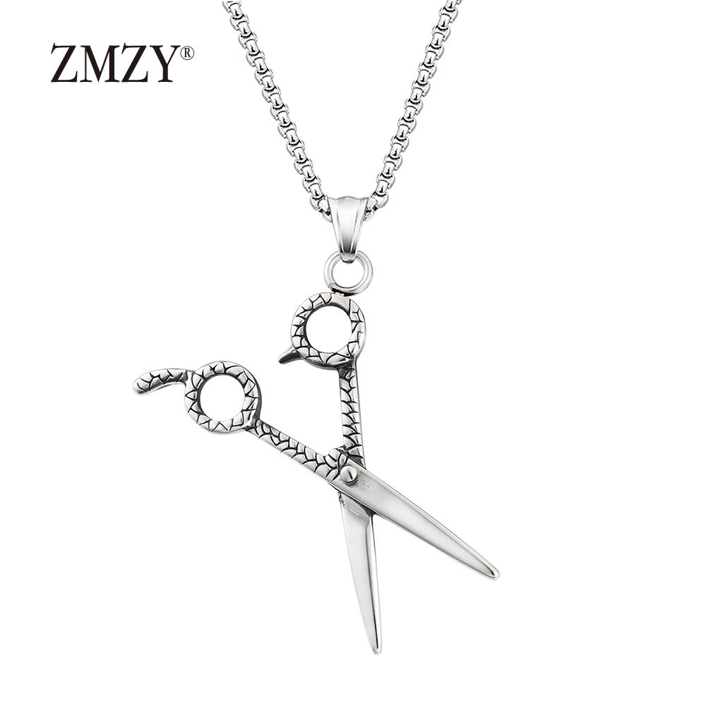 ZMZY Hip Barbers Scissors Necklace Stainless Steel Hair Stylist Beautician Charm Pendant