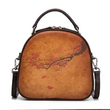 Высококачественная женская сумка-тоут из натуральной кожи, круговая сумка, сливовый цветочный узор, сумка через плечо с верхней ручкой, сумки-мессенджеры