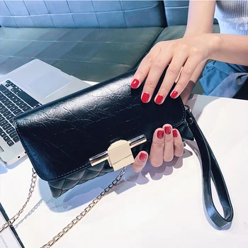 

LYKANEFU Soft PU Women Leather Bag Fashion Ladies Day Clutches Hand Bag with Long Chain Women's Shoulder Bags Wristlets Small