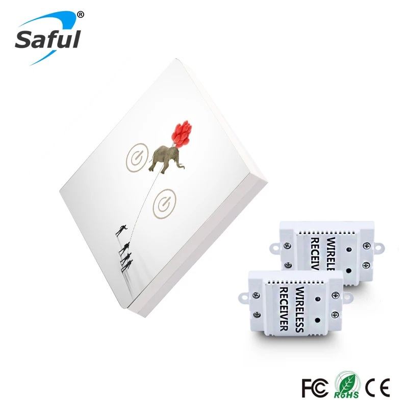

Saful Wireless Switch 2 Gang 2 Way Long Distance Remote Control Power for Light DIY Painting Glass Wall Touch Switch