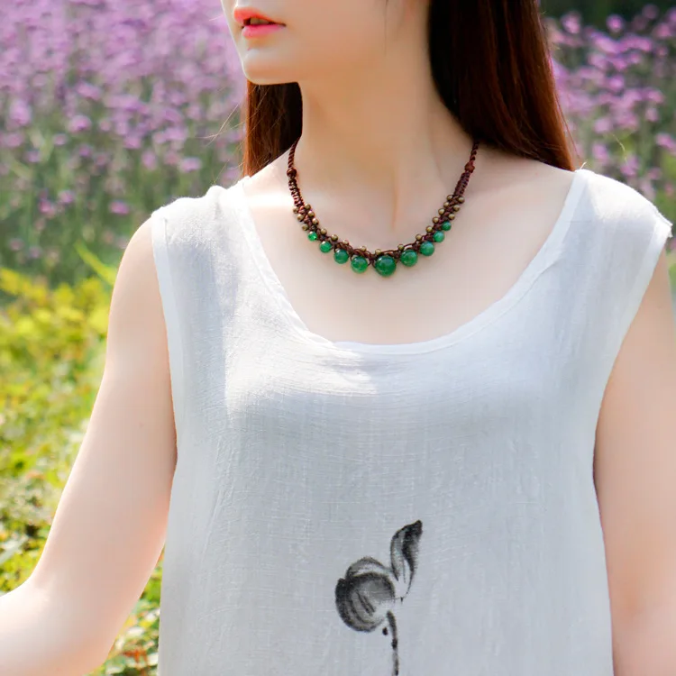 Китайское традиционное винтажное ожерелье ручной работы с камнем халцедоном, новое модное этническое ожерелье