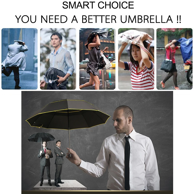 Umbrella Woman Rain Windproof 130cm Big 3 Floding Outdoor Sun