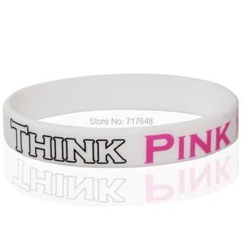 

300pcs Silkscreen printed Think Pink Breast Cancer wristband silicone bracelets free shipping by FEDEX