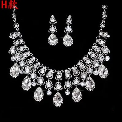 High Quality Silver Luxury Oversize Crystal Wedding Jewelry Sets Hollow-out Flower Necklace&Earrings Set For Woman (10)