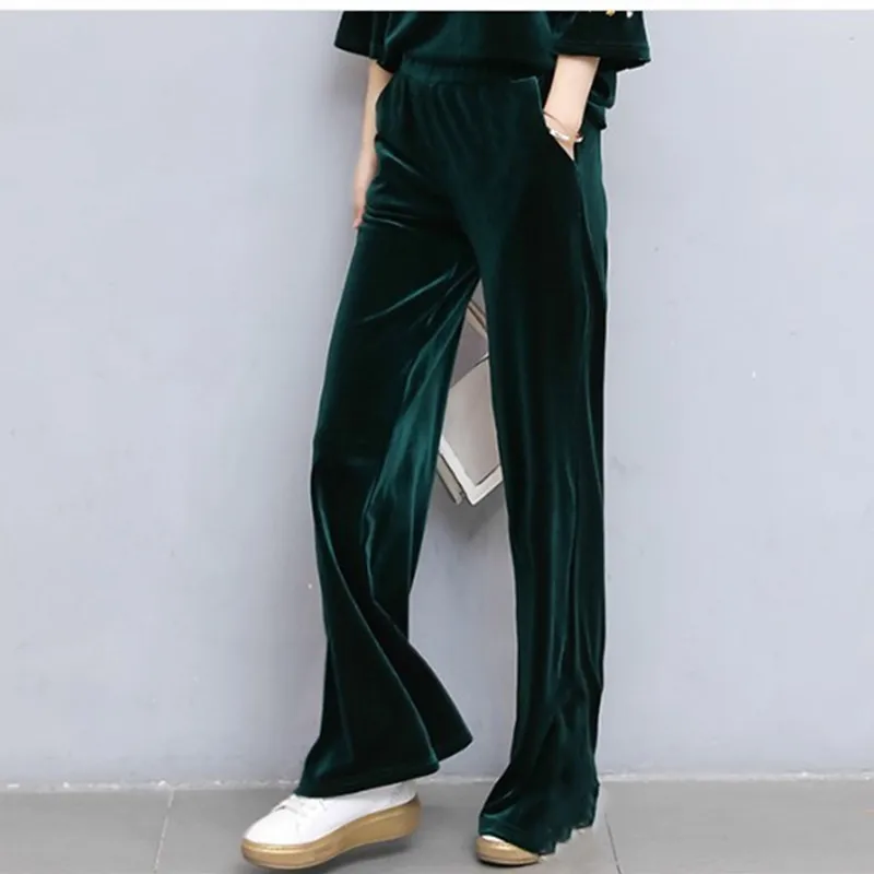 Free Shipping 2018 New Fashion Long Trousers For Women Pants Plus Size S-5XL Black Wide Leg European Winter Velvet Black Pants