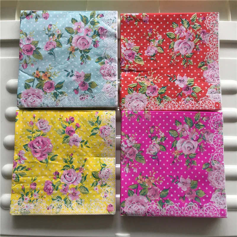

Decoupage wedding vintage napkin paper elegant tissue flower rose handkerchief birthday party Xmas beautiful serviettes decor 20