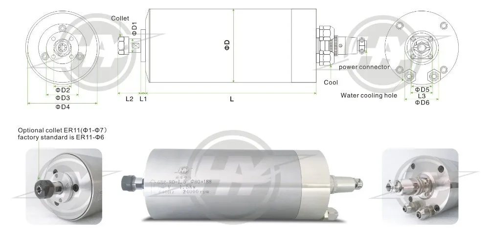 Горячая Распродажа шпиндель для станка с ЧПУ 1.5kw 220v er11 400 Гц 24000 об/мин 80 мм 3 подшипники