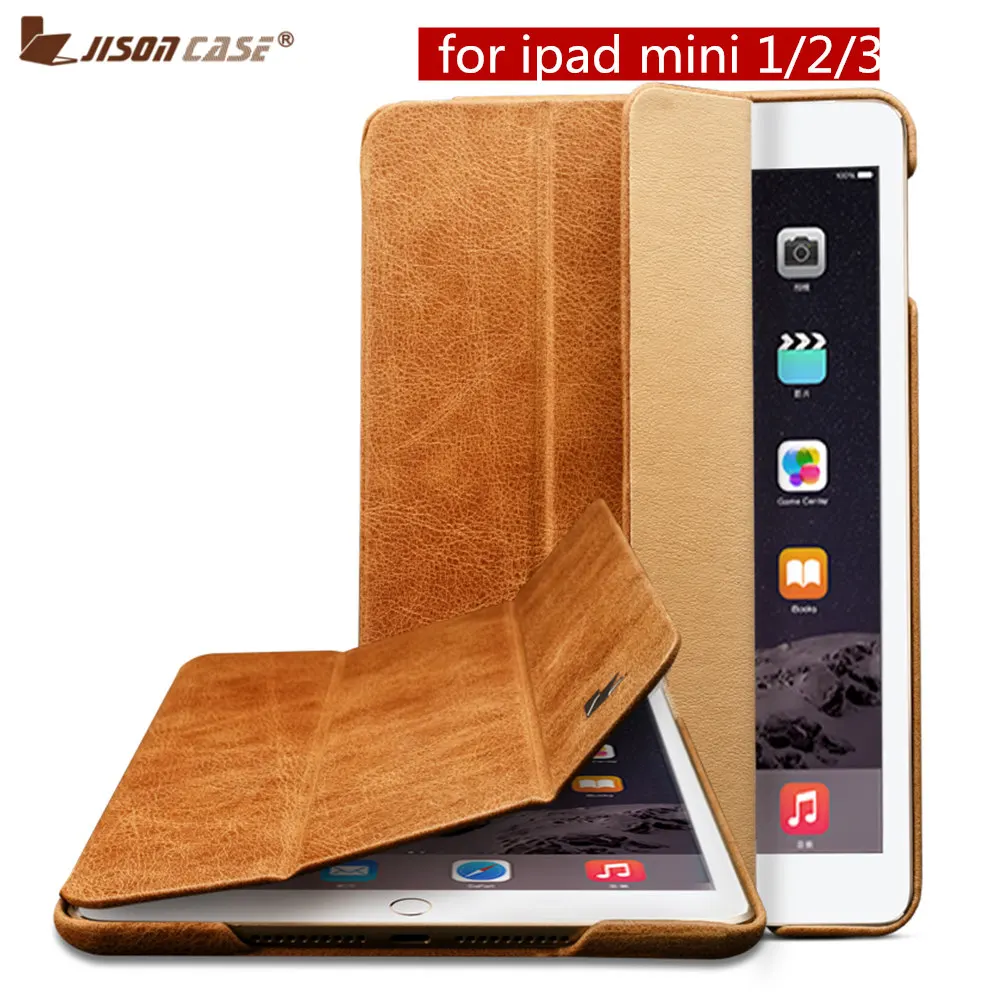 Jisoncase для iPad mini 1 2 3 чехол из натуральной кожи, складной чехол-книжка с функцией автоматического пробуждения и сна, роскошный брендовый смарт-чехол для iPad mini 2 3 7,9"