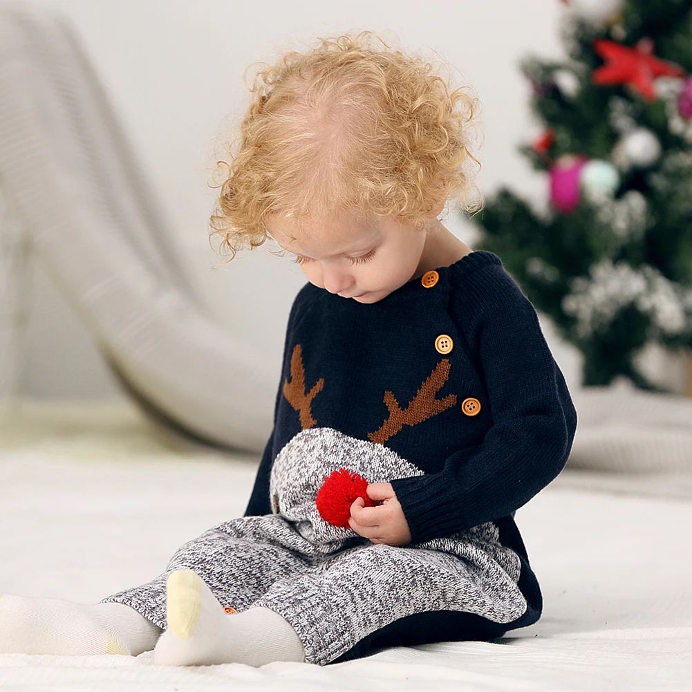 Baby Rompers Christmas Clothes Autumn Winter Knitted New Born Bebes Jumpsuits Long Sleeves 0-24Month Toddler Boys Girls Overalls