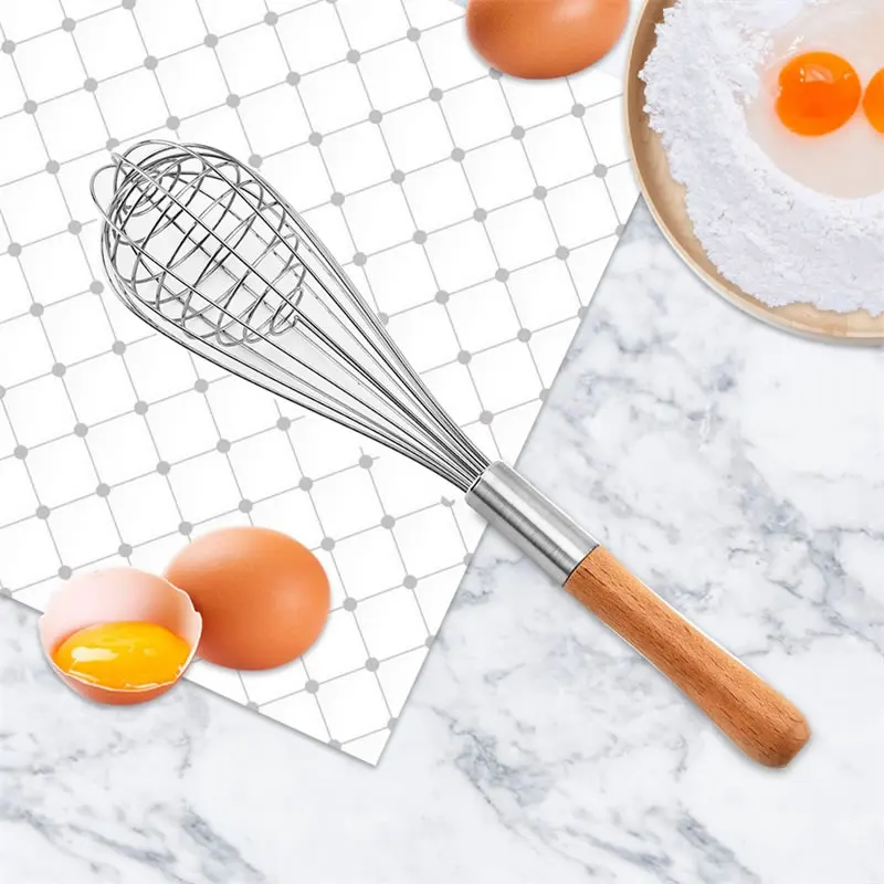 

Upspirit Stainless Steel Manual Egg Beater Whisk With Wood Handle Egg Stiring Cream Mixer Butter Blending Kitchen Accessories
