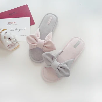 

Cute Bowknot Floor Slippers Shoes Women Non-Slip Shoes Breathable Home House Indoor Slippers Bedroom Spring Autumn