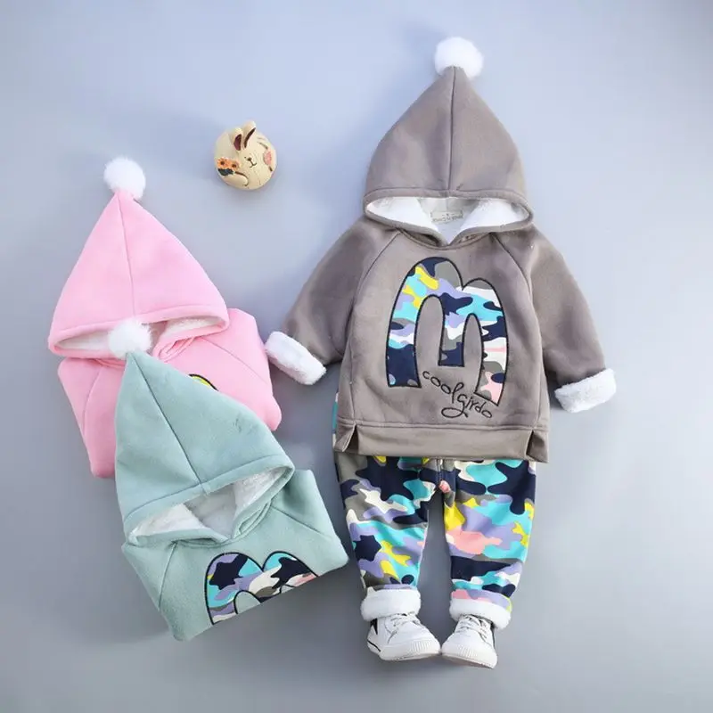 

2018 New Spring Children Clothing Casual Coat +Pants Kids Girls Clothing Set For Boys Hooded Sweater thickening Suit 2pcs/Set