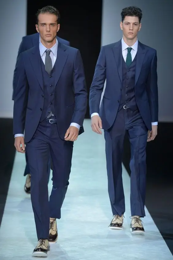 Fashion Italian Style Navy Blue Man Suit Custom Made Groom