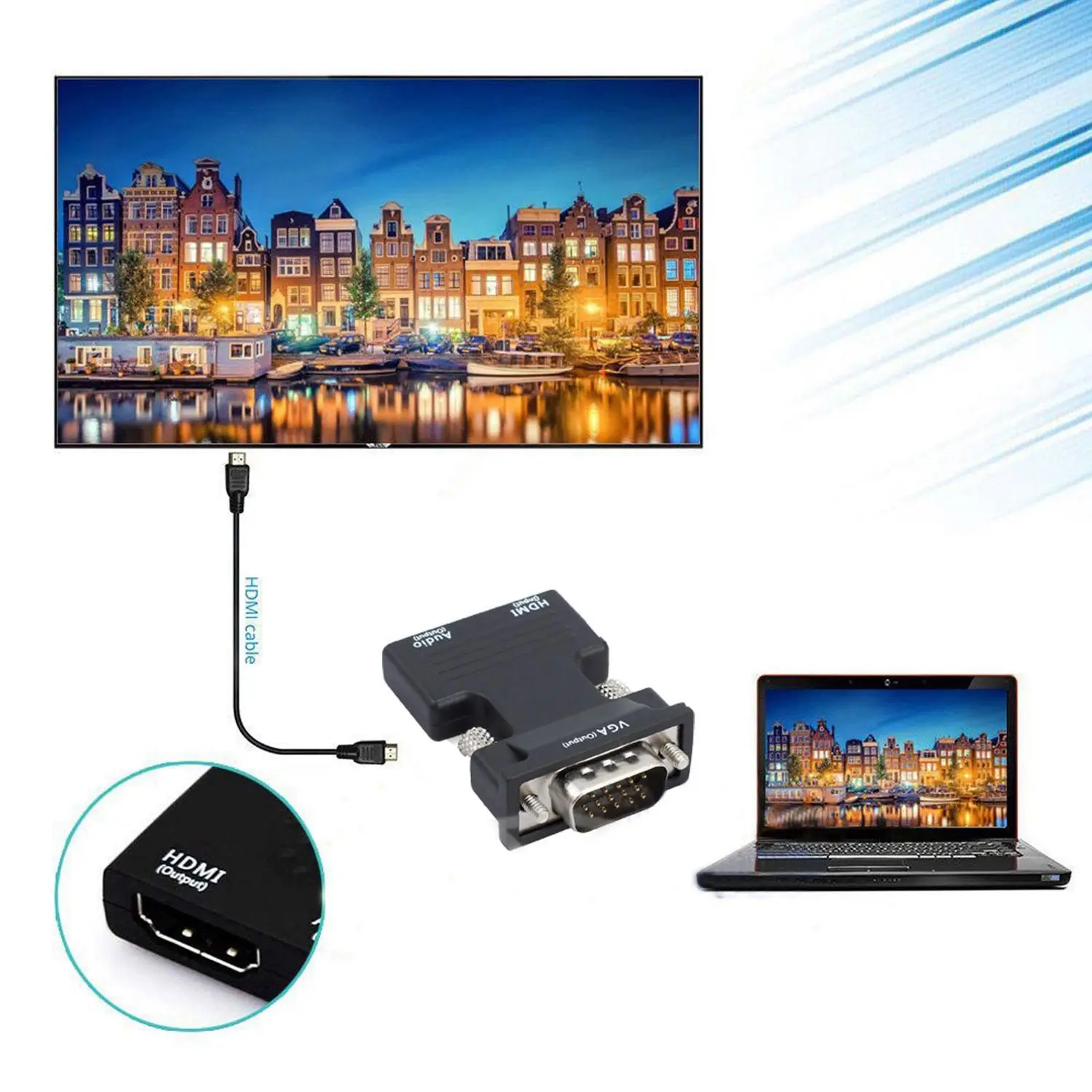  1080P HDMI Femmina a VGA Maschio con Uscita Audio Cavo Adattatore del Convertitore per PS3 XBOX360 