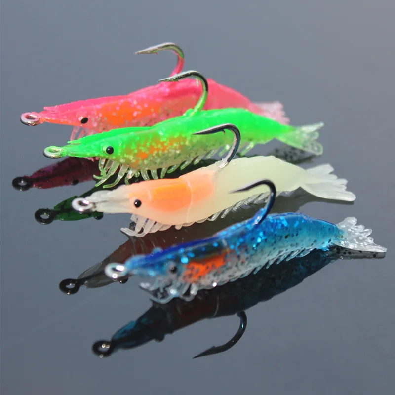 20pcs 6cm/3.5g Prawn soft bait shrimp soft fishing lure mixed 4 colors VMC fishing hook Free