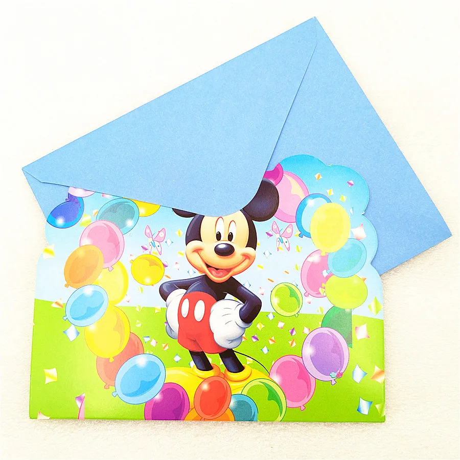  6pc Mickey Mouse Invitation Cards with Envelopes Kid Birthday Mickey Mouse Party Decoration baby sh - 32975128288