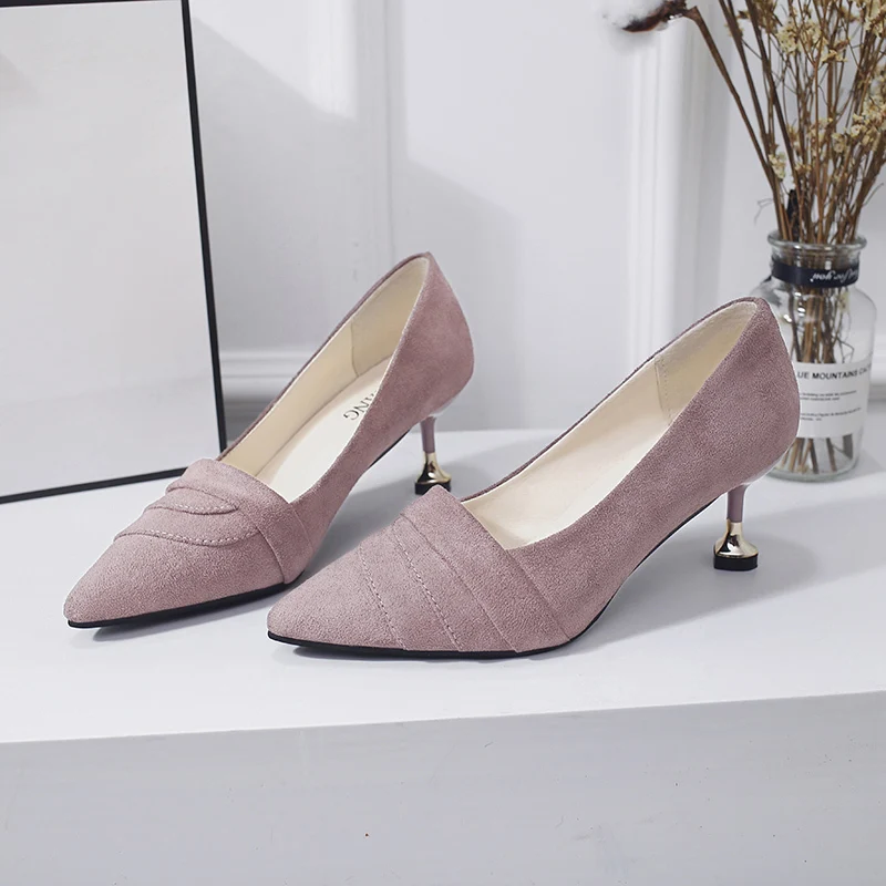 

Sexy Thin Heels High heel pointed black stiletto shoes comfortable wild with work shoes female Flock shoes high quality s011